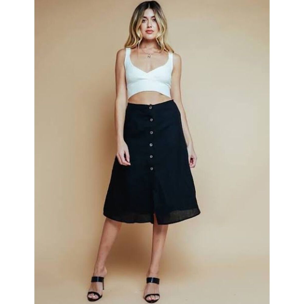 NWT Olivaceous Button Front Midi Skirt in Black size S